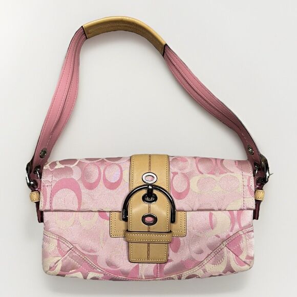 Coach Pink Signature Small Shoulder Bag M0533-10306 Y2K Style Canvas Purse - Picture 1 of 7